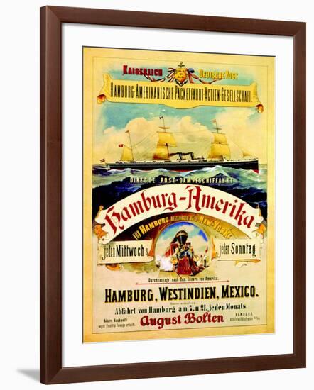 Poster Advertising the Hamburg American Line, 1883-German School-Framed Giclee Print