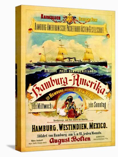 Poster Advertising the Hamburg American Line, 1883-German School-Stretched Canvas
