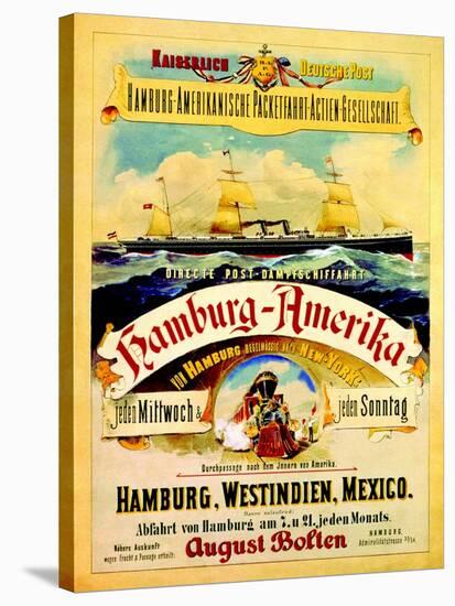 Poster Advertising the Hamburg American Line, 1883-German School-Stretched Canvas