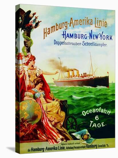 Poster Advertising the Hamburg American Line, 1897-German School-Stretched Canvas