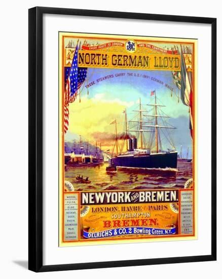 Poster Advertising the North German Lloyd Line, 1883-German School-Framed Premium Giclee Print