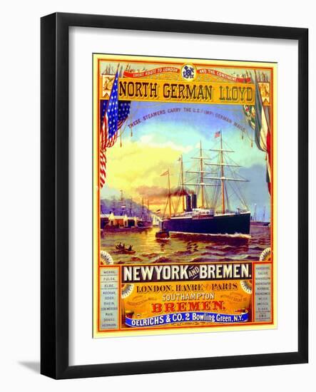 Poster Advertising the North German Lloyd Line, 1883-German School-Framed Giclee Print