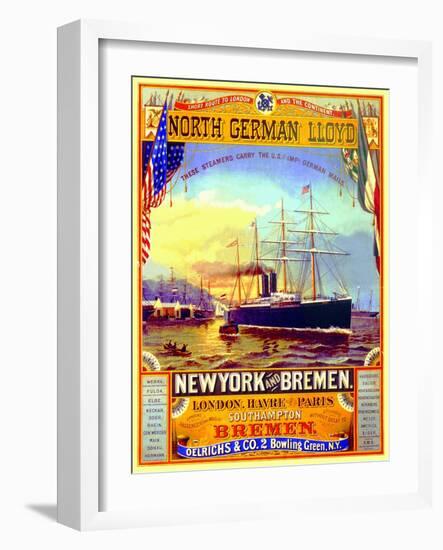 Poster Advertising the North German Lloyd Line, 1883-German School-Framed Giclee Print