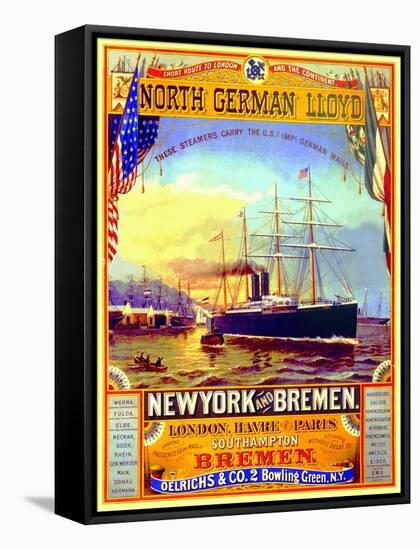 Poster Advertising the North German Lloyd Line, 1883-German School-Framed Stretched Canvas