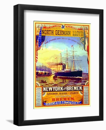 Poster Advertising the North German Lloyd Line, 1883-German School-Framed Premium Giclee Print