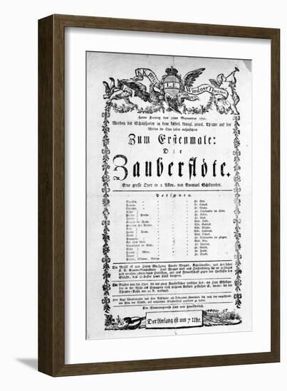 Poster Advertising the Premiere of "The Magic Flute" by Mozart at the Freihaustheater, 1791-null-Framed Giclee Print