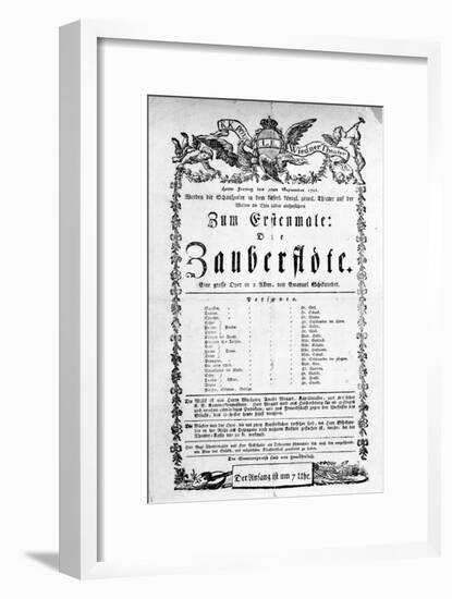 Poster Advertising the Premiere of "The Magic Flute" by Mozart at the Freihaustheater, 1791-null-Framed Giclee Print