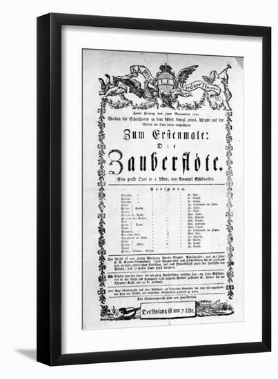 Poster Advertising the Premiere of "The Magic Flute" by Mozart at the Freihaustheater, 1791-null-Framed Giclee Print