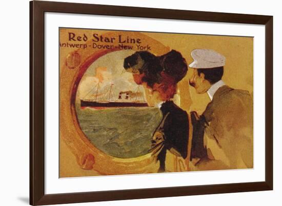 Poster Advertising the 'Red Star Line' from Antwerp to New York Via Dover-English School-Framed Giclee Print