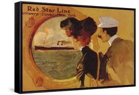 Poster Advertising the 'Red Star Line' from Antwerp to New York Via Dover-English School-Framed Stretched Canvas