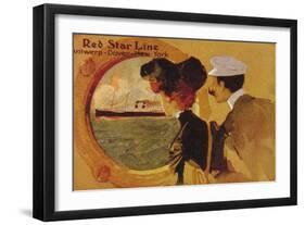 Poster Advertising the 'Red Star Line' from Antwerp to New York Via Dover-English School-Framed Giclee Print