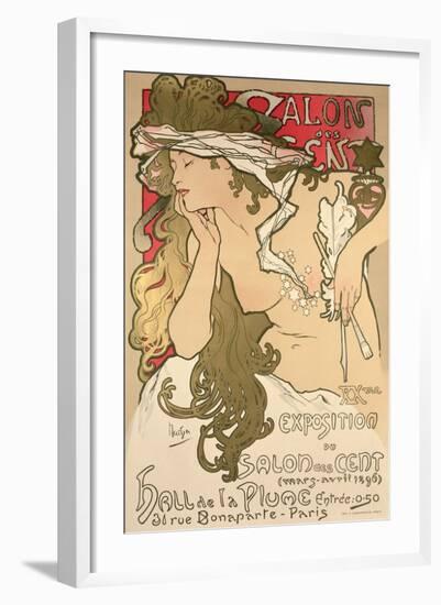 Poster Advertising the Salon Des Cent Exposition at the Hall De La Plume, 1896-Alphonse Mucha-Framed Giclee Print