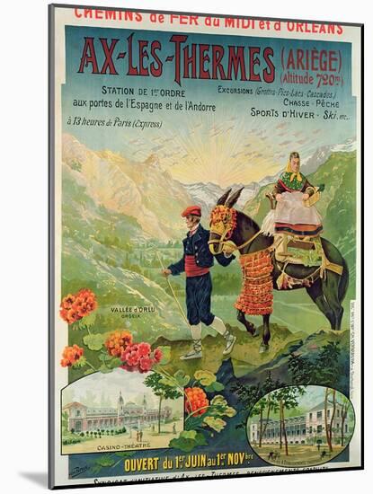 Poster Advertising the Ski Resort of Ax-Les-Thermes, France, C.1900-null-Mounted Giclee Print