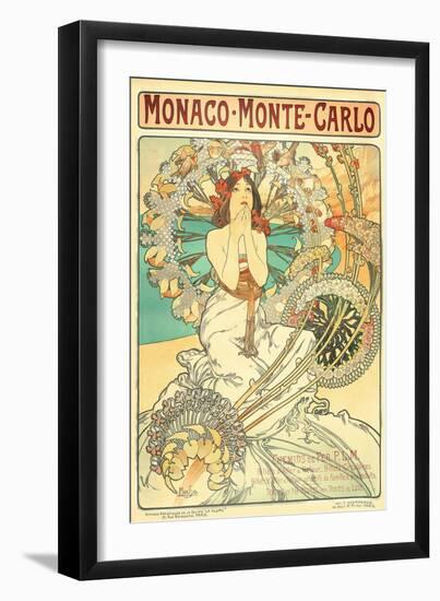 Poster Advertising Trains to Monte Carlo, Monaco, 1897-Alphonse Mucha-Framed Premium Giclee Print