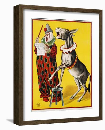 Poster Depicting a Clown and Donkey Singing-null-Framed Giclee Print