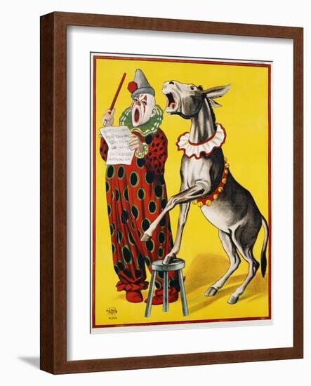 Poster Depicting a Clown and Donkey Singing-null-Framed Giclee Print