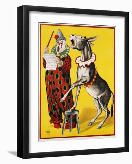 Poster Depicting a Clown and Donkey Singing-null-Framed Giclee Print