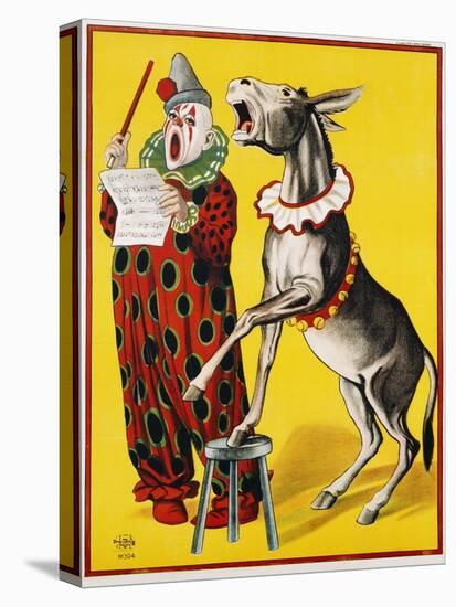 Poster Depicting a Clown and Donkey Singing-null-Stretched Canvas