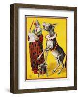 Poster Depicting a Clown and Donkey Singing-null-Framed Giclee Print