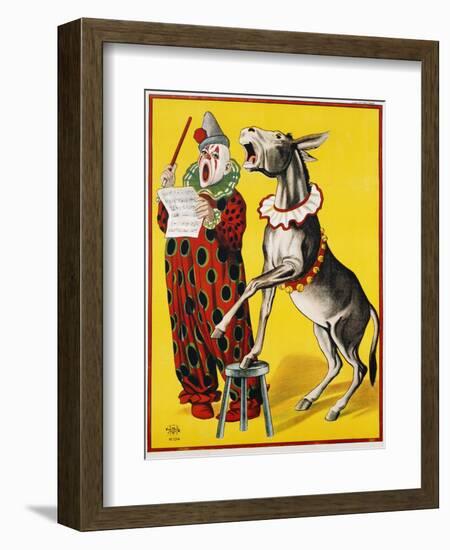 Poster Depicting a Clown and Donkey Singing-null-Framed Giclee Print