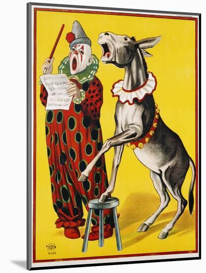 Poster Depicting a Clown and Donkey Singing-null-Mounted Giclee Print