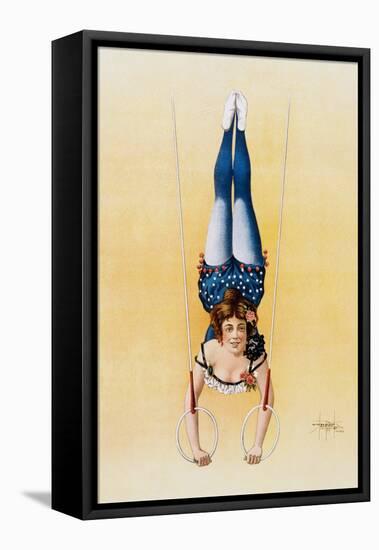 Poster Depicting a Female Acrobat Using Rings-null-Framed Stretched Canvas