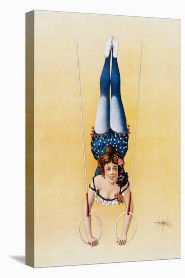 Poster Depicting a Female Acrobat Using Rings-null-Stretched Canvas