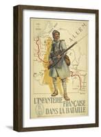 Poster Depicting a French Infantry Soldier, Holding a Rifle. a Map Of Europe Behind Him-null-Framed Giclee Print