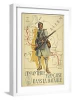 Poster Depicting a French Infantry Soldier, Holding a Rifle. a Map Of Europe Behind Him-null-Framed Giclee Print