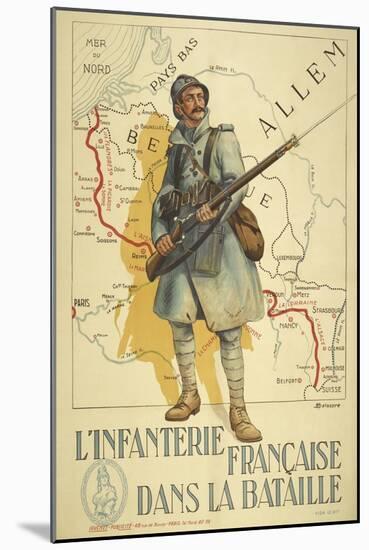 Poster Depicting a French Infantry Soldier, Holding a Rifle. a Map Of Europe Behind Him-null-Mounted Giclee Print
