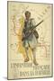 Poster Depicting a French Infantry Soldier, Holding a Rifle. a Map Of Europe Behind Him-null-Mounted Giclee Print