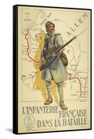 Poster Depicting a French Infantry Soldier, Holding a Rifle. a Map Of Europe Behind Him-null-Framed Stretched Canvas