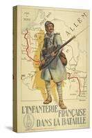 Poster Depicting a French Infantry Soldier, Holding a Rifle. a Map Of Europe Behind Him-null-Stretched Canvas