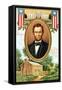 Poster Depicting Abraham Lincoln, the White House and the Log Cabin in Which He Was Born-null-Framed Stretched Canvas