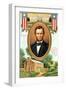 Poster Depicting Abraham Lincoln, the White House and the Log Cabin in Which He Was Born-null-Framed Giclee Print