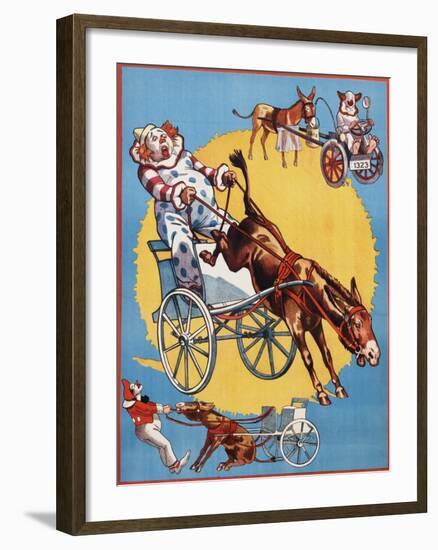 Poster Depicting Clowns and Donkeys-null-Framed Giclee Print