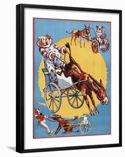 Poster Depicting Clowns and Donkeys-null-Framed Giclee Print