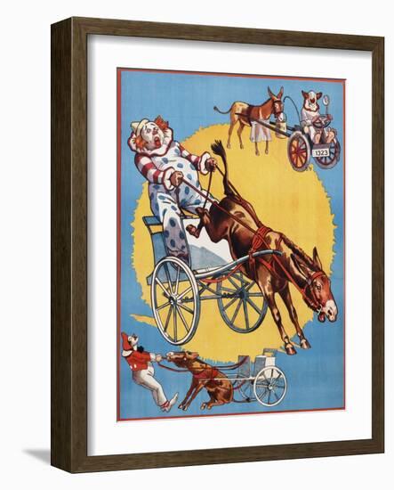 Poster Depicting Clowns and Donkeys-null-Framed Giclee Print