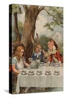 Poster Depicting the Mad Hatter's Tea Party from Alice in Wonderland (Colour Litho)-John (after) Tenniel-Stretched Canvas