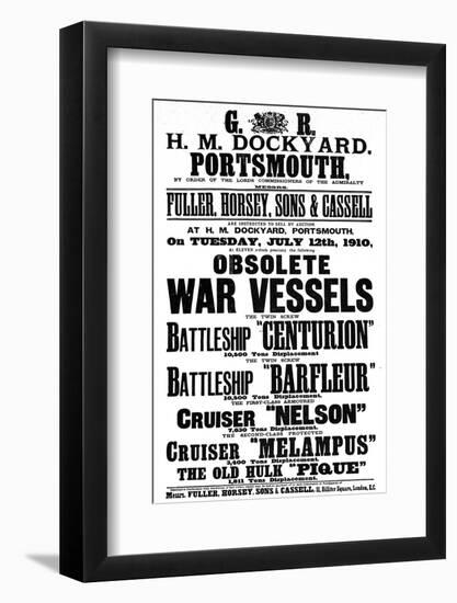 Poster for a Royal Navy Auction, 1910-null-Framed Photographic Print