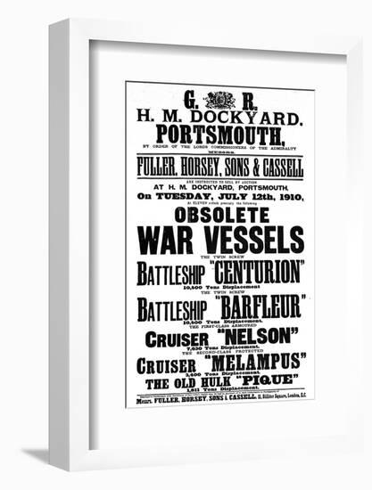 Poster for a Royal Navy Auction, 1910-null-Framed Photographic Print