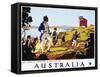 Poster for Australia Showing the Landing of Captain Cook at Botany Bay in 1770-null-Framed Stretched Canvas