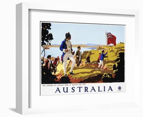 Poster for Australia Showing the Landing of Captain Cook at Botany Bay in 1770-null-Framed Photographic Print