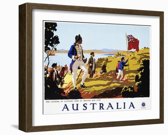 Poster for Australia Showing the Landing of Captain Cook at Botany Bay in 1770-null-Framed Photographic Print