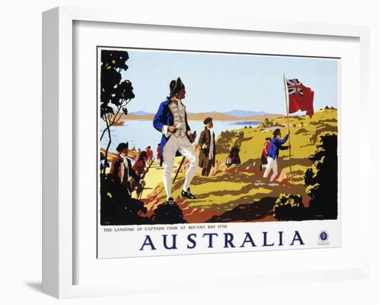 Poster for Australia Showing the Landing of Captain Cook at Botany Bay in 1770-null-Framed Photographic Print