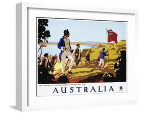 Poster for Australia Showing the Landing of Captain Cook at Botany Bay in 1770-null-Framed Photographic Print