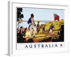 Poster for Australia Showing the Landing of Captain Cook at Botany Bay in 1770-null-Framed Photographic Print