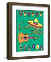 Poster for Fiesta Time with Colorful Hand Drawn Attributes of Mexican Holiday. Cinco De Mayo Banner-Romas_Photo-Framed Art Print