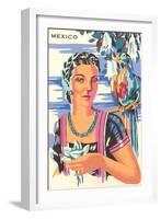 Poster for Mexico, Lady with Parrot-null-Framed Art Print