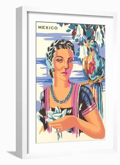 Poster for Mexico, Lady with Parrot-null-Framed Art Print